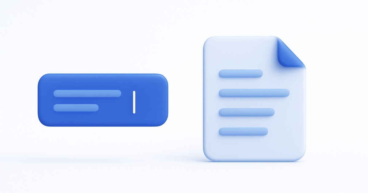 A half-finished sentence with a cursor beside a fully written letter — autocomplete versus drafting.